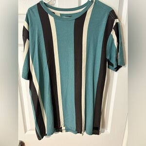 RVCA Teal and Black Striped Short Sleeve Shirt